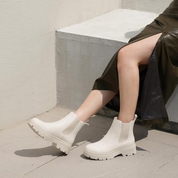 Jabasic Women Ivory Synthetic Chelsea Boots Low Heel Elastic Ankle Boots - Picture 3 of 6